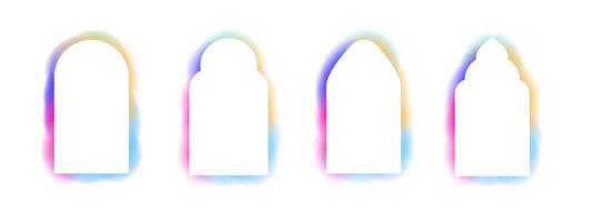 Y2k frame abstract arch, spectrum butterfly glow aura blur shapes, borders, rainbow spectrum shine color isolated on white background. vector