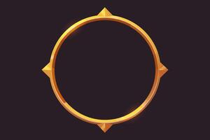 Golden round frame game medieval menu, user interface shiny border. Empty border in medieval style, fantasy decoration different shapes isolated on dark background. vector