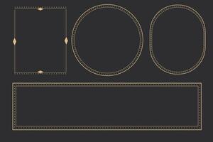 Line golden frame, celestiam minimal esoteric border, mystyc linear decoration with dots, corners isolated on dark background. Geometric shape, tarrot vector