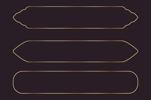Set long frame thin line gold border shiny panel empty interface fantasy game menu isolated on dark background. Elegant medieval metal design. vector