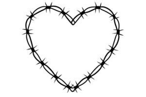 Wire Barb heart frame y2k tattoo border gothic spiky punk print isolated on white background. Barbwire emo boundary heart shape. vector