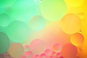 Abstract yellow, green and pink colorful background with oil on water surface. Oil drops in water abstract psychedelic, abstract image. photo