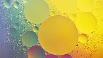 Abstract yellow, green and pink colorful background with oil on water surface. Oil drops in water abstract psychedelic, abstract image. photo