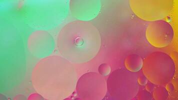 Abstract yellow, green and pink colorful background with oil on water surface. Oil drops in water abstract psychedelic, abstract image. photo