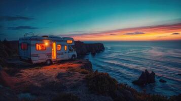 Coastal rv camping at sunset photo