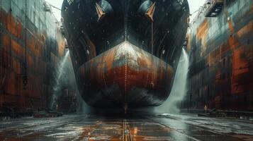 Majestic ship undergoing maintenance in dry dock photo