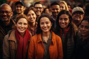 Smiling diverse group of people outdoors photo
