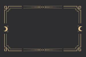 Line golden frame, celestiam minimal esoteric border, mystyc linear decoration with dots, corners isolated on dark background. Geometric shape, tarot . vector