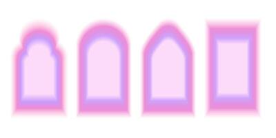 Pink Aura Frame Y2k blurred gragient set unfocused shapes arch, abstract geometric shapes in trendy retro style. Futuristic collection vector