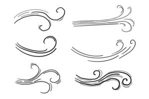 Wind motion doodle line swirl hand drawn steam weather blow isolated on white background. Atmosphere action element. vector