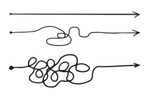 Line mind process complicated and easy ways, difficult and simple process doodle style isolated on whie background. vector