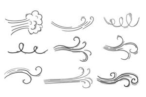 Wind motion doodle line swirl hand drawn steam weather blow isolated on white background. Atmosphere action element. vector