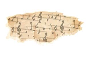 Parchment piece of paper with old music melody, song scrapbook sheet isolated on white background, design element, frame. vector