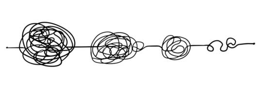 Line mind process complicated and easy ways, difficult and simple process doodle style isolated on whie background. vector