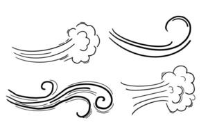 Wind motion doodle line swirl hand drawn steam weather blow isolated on white background. Atmosphere action element. vector