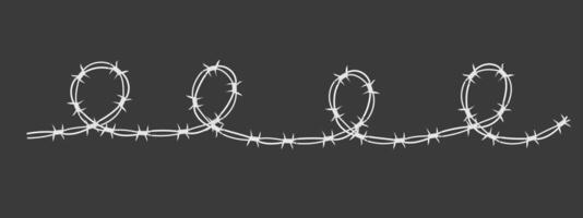 Barbed wire y2k twisted barrier gothic steel boundary, silhouette guard fence, protection isolated on white background. Design element for military, secure object, prison. vector