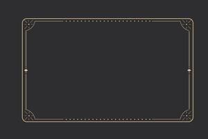 Line golden frame, celestiam minimal esoteric border, mystyc linear decoration with dots, corners isolated on dark background. Geometric shape, tarot . vector