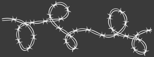 Barbed wire twisted barrier gothic steel boundary, silhouette guard fence, protection isolated on white background. Design element for military, secure object, prison. vector