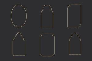 Set thin line golden minimal frames geometric shapes, arch border, elegant deco isolated on dark background. Simple luxury vintage. vector