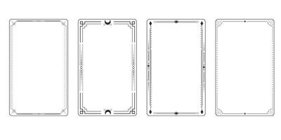 Line golden frame, celestiam minimal esoteric border, mystyc linear decoration with dots, corners isolated on dark background. Geometric shape, tarot . vector