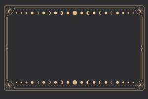 Line golden frame, celestiam minimal esoteric border, mystyc linear decoration with dots, corners isolated on dark background. Geometric shape, tarot . vector