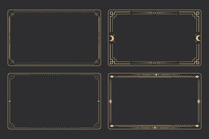 Line golden frame, celestiam minimal esoteric border, mystyc linear decoration with dots, corners isolated on dark background. Geometric shape, tarot . vector
