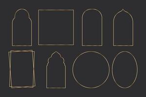 Set golden thin line frames different shapes on the dark background. Perfect border design for headline, text decor and sale banner. vector