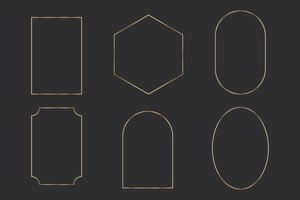 Set golden thin line frames different shapes on the dark background. Perfect border design for headline, text decor and sale banner. vector