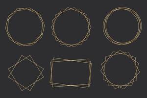 Set elegant golden thin line frames different shapes on the dark background. Perfect border design for headline, text decor and sale banner. vector