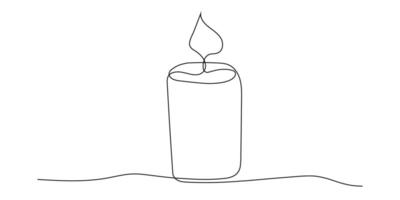 Candlelight linear, candle with flame continuous line, simple doodle design element isolated on white background. vector
