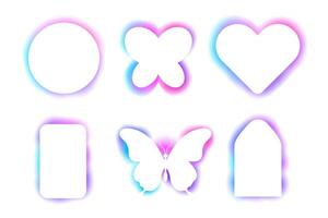 Y2k frame abstract arch, spectrum butterfly glow aura blur shapes, borders, rainbow spectrum shine color isolated on white background. vector