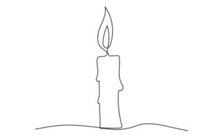 Candlelight linear, candle with flame continuous line, simple doodle design element isolated on white background. vector