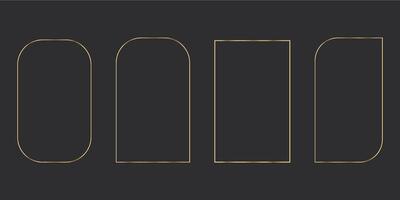 Set elegant golden thin line frames different shapes on the dark background. Perfect border design for headline, text decor and sale banner. vector