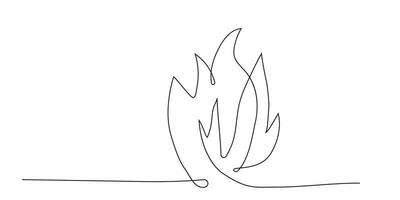 Fire line art continuous, bonfire doodle isolated on white background. Simple Burning flame vector