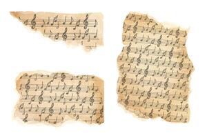 Parchment piece of paper with old music melody, song scrapbook sheet isolated on white background, design element, frame. vector