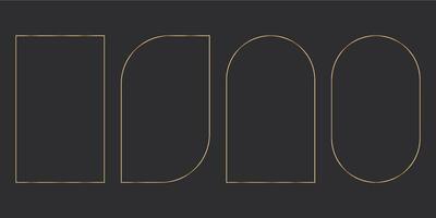Set golden thin line frames different shapes on the dark background. Perfect border design for headline, text decor and sale banner. vector