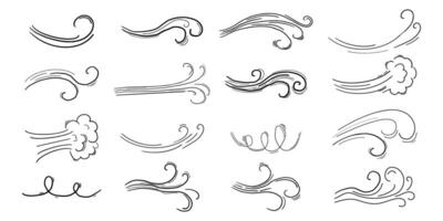 Wind motion doodle line swirl hand drawn steam weather blow isolated on white background. Atmosphere action element. vector