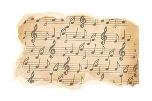 Parchment piece of paper with old music melody, song scrapbook sheet isolated on white background, design element, frame. vector