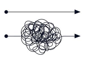 Line mind process complicated and easy ways, difficult and simple process doodle style isolated on whie background. vector