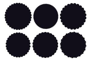 Scalloped round badge or emblem, simple frame decoration icolated on white background. Stamp, wavy clip art vector