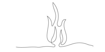 Fire line art continuous, bonfire doodle isolated on white background. Simple Burning flame vector