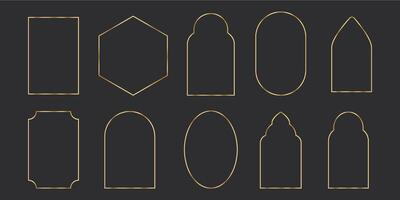 Set golden thin line frames different shapes on the dark background. Perfect border design for headline, text decor and sale banner. vector