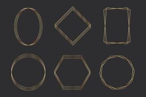 Set elegant golden thin line frames different shapes on the dark background. Perfect border design for headline, text decor and sale banner. vector