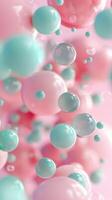 Abstract background, with 3D blue, turquoise and pink spheres, balls on pink background, background for gender party, Tranquility, harmony of inner state, visual pleasure photo