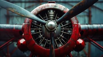 Vintage aircraft propeller and engine detail photo