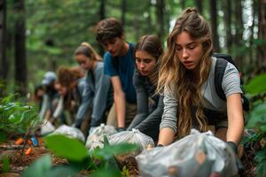 Youth group participating in forest clean-up photo