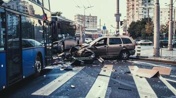 Traffic collision chaos at urban intersection photo