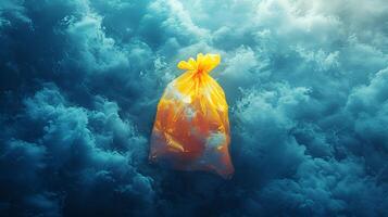 Plastic garbage bags floating in rivers and oceans is pollution that destroys the environment of the world and the citu. International Plastic Bag Free Day. AI-Generated photo