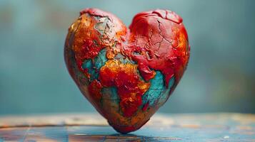 World map on red heart model for travelers who are passionate about traveling and conservation of natural resources and the environment. AI-Generated photo