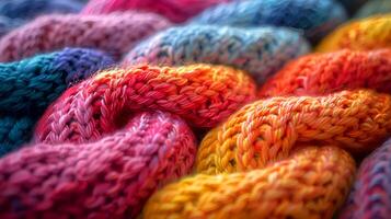 Homemade knit sweater with colorful rainbow colors. AI-generated photo